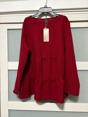 Emery Rose Ladies Deep Red Tunic Ruffle Boutique Top Blouse  sz XL NEW NWT
